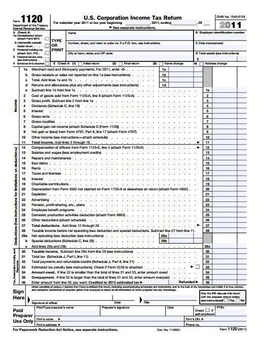 A United States income tax return form